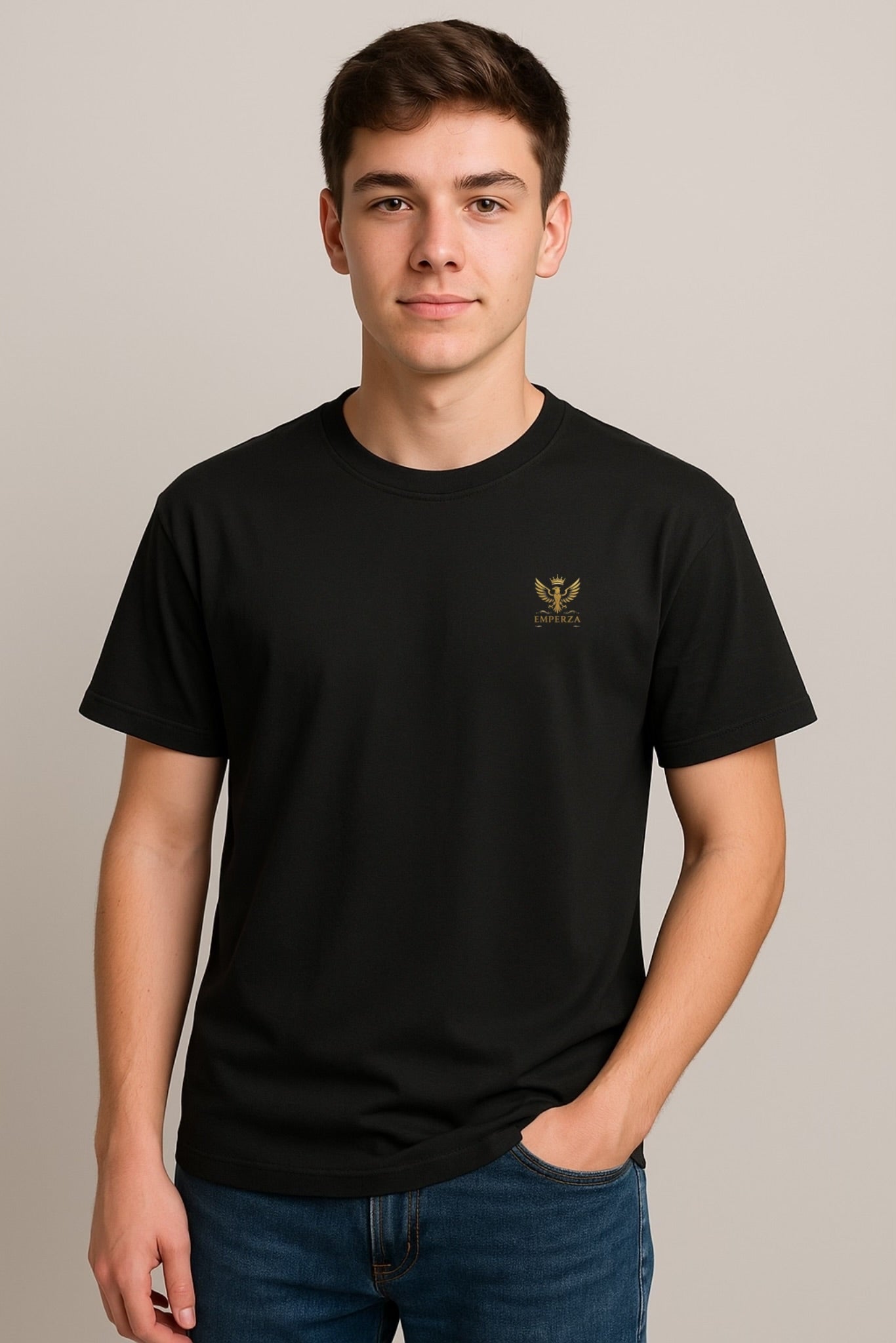 Emperza Gold Crest T-Shirt — 'Go Beyond Limits' Graphic Tee