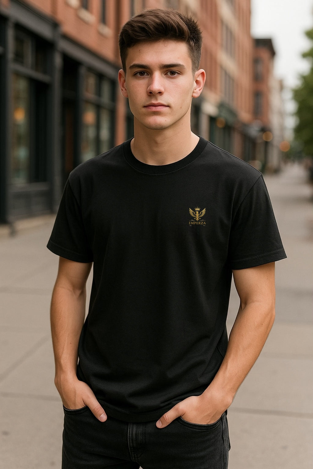 Emperza Gold Crest T-Shirt — 'Go Beyond Limits' Graphic Tee